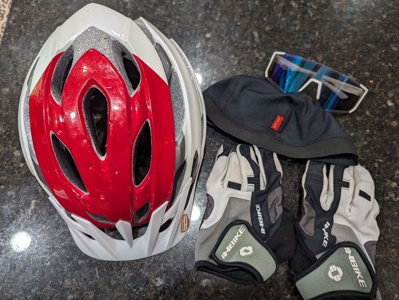 Helmet, Gloves, Liner, Glasses